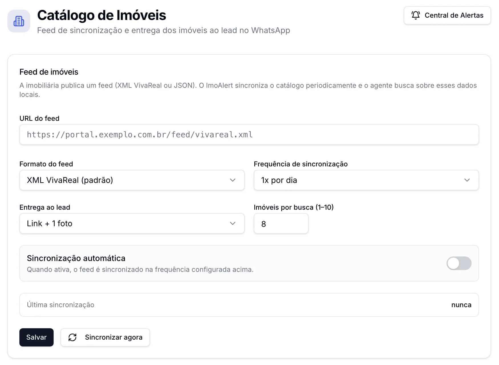 Catálogo de Imóveis na Alia: URL do feed, formato XML e frequência de sincronização